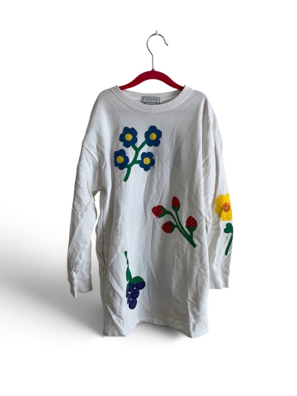 Stella McCartney White Long-Sleeve Tee with Multicolor Floral Prints